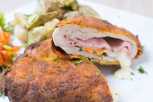 Cordon Blue, breaded pork, stuffed with ham and cheese