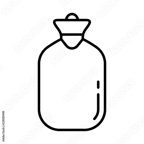Rubber warmer icon. Linear logo of hot water bag. Black simple illustration of medical bottle. Contour isolated vector image on white background. Rectangular heating pad