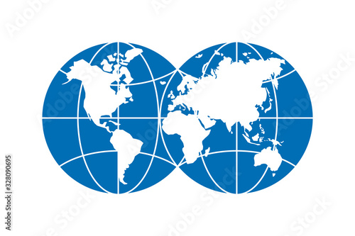 World planet simple blue icon. Globe earth hemisphere combination vector symbol