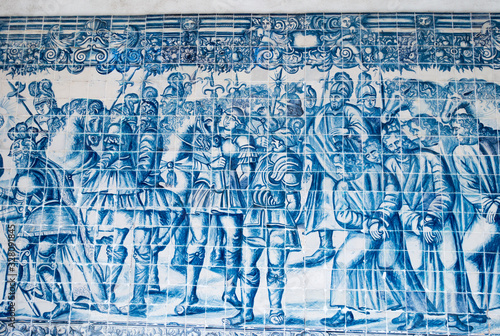 section of 18th century blue and white tile picture, located in Viseu Portugal