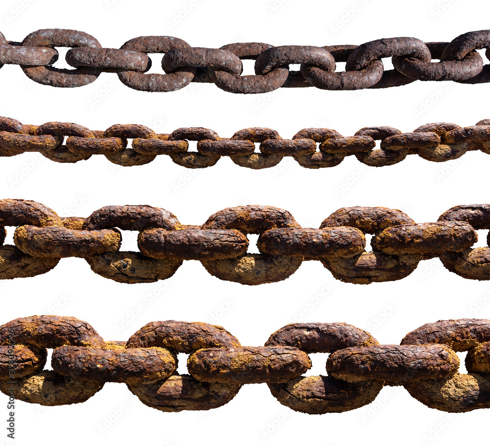 Set of old,rusty, extremely corroded chains isolated on white background Set of old,rusty, extremely corroded chains isolated on white background