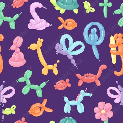 Animal balloon inflatable shapes seamless pattern for fun party or holiday vector illustration. Funny animals balloons festive background, textile, wrapping.
