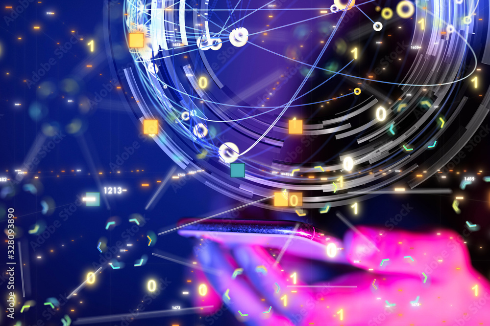 Obraz premium code data concept in hand digital 3d