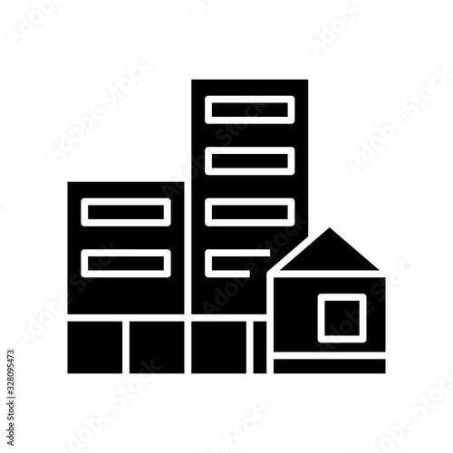 Office buldings black icon, concept illustration, vector flat symbol, glyph sign.