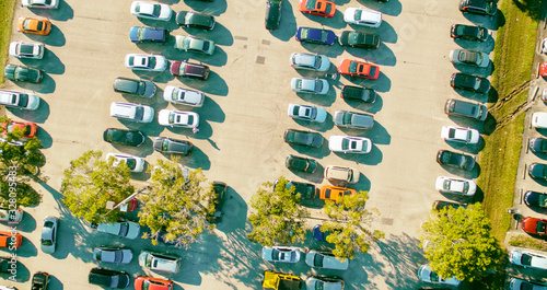 Aerial view of city car parking, overhead downward viewpoint