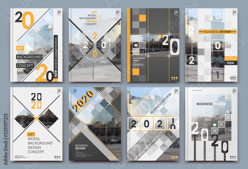 Abstract binder layout. White a4 brochure cover design. Fancy info text frame. Creative ad flyer font. Title sheet model set. Modern vector front page. Elegant city banner. Yellow figures icon fiber