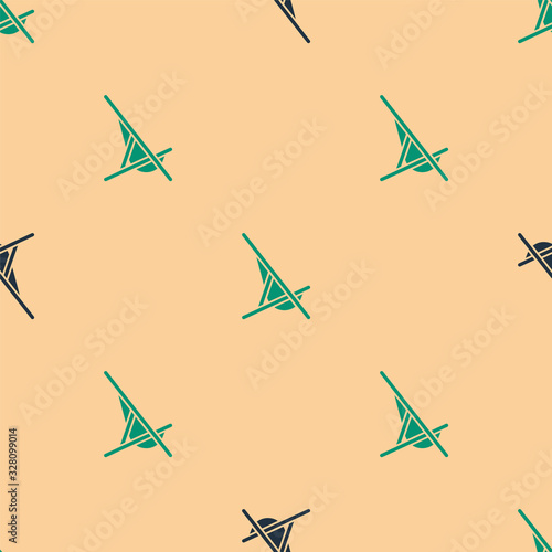 Green and black Sunbed icon isolated seamless pattern on beige background. Vector Illustration