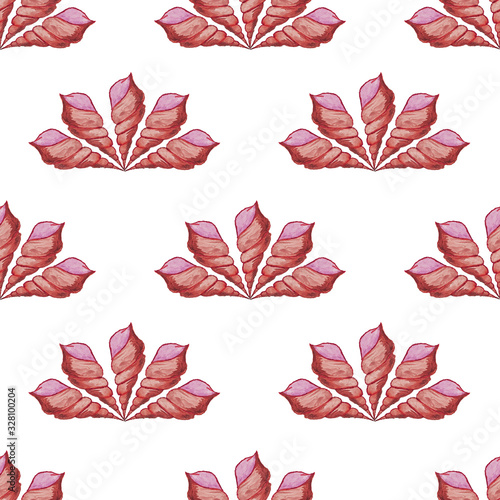 Seamless pattern of sea shells made in the art Deco style. Handmade work. Gouache. Design for wallpaper  fabrics  textiles  packing.