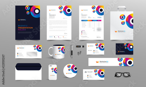 Corporate identity template design.  Stationery and uniform, paper pack, package for your brand. Vector illustration Template