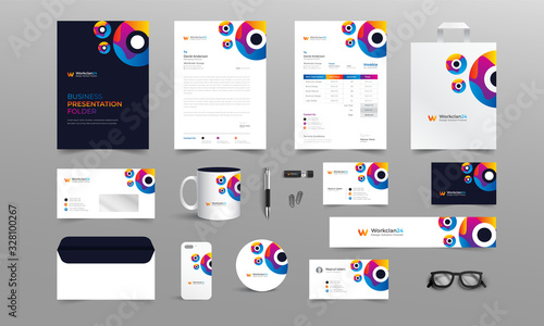 Corporate identity template design.  Stationery and uniform, paper pack, package for your brand. Vector illustration Template photo