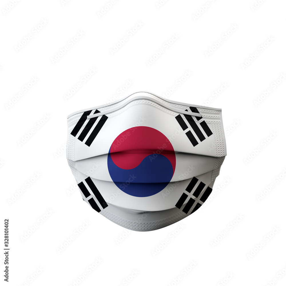 South Korea flag protective medical mask. 3D Rendering South Korea flag protective medical mask. 3D Rendering