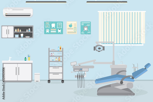 Dental Office Interior, empty dentist hospital or clinic room