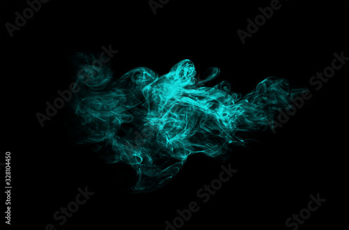 Quadro em tela abstract smoke cloud tiffany blue colored isolated on black background