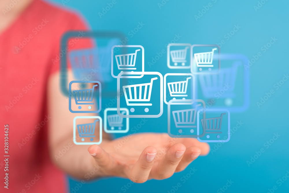 Online shopping business concept selecting shopping cart. Online shopping business concept selecting shopping cart.