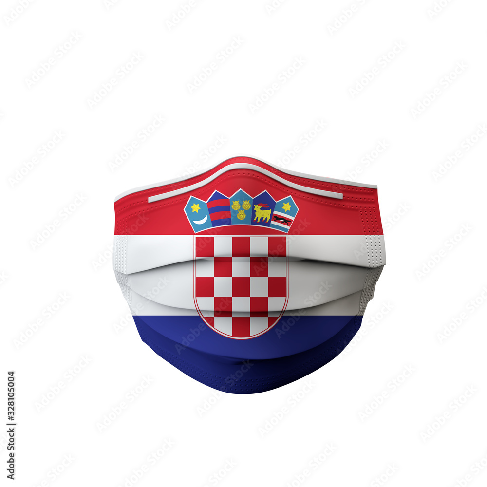 Croatia flag protective medical mask. 3D Rendering