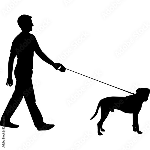 Man Walking a Boxer  Dog Silhouette Vector