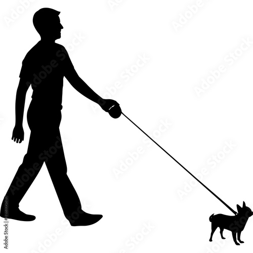 Man Walking a Chihuahua  Dog Silhouette Vector