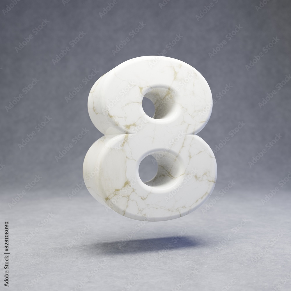 White marble number 8 on concrete background White marble number 8 on concrete background