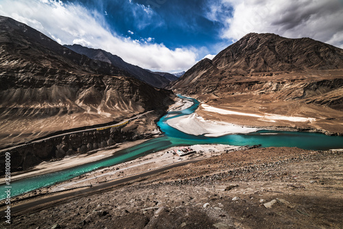 Confluence of Zanskar and Indus rivers - Leh, Ladakh, India photo