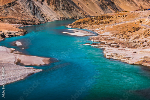 Confluence of Zanskar and Indus rivers - Leh, Ladakh, India photo