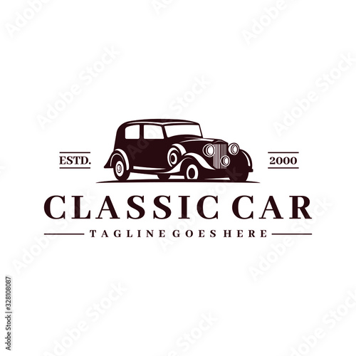 Classic/vintage car vector design inspiration. Auto car logo design template. Classic vehicle symbol logotype. A classic car symbol silhouette. Vintage car simple line art logo.