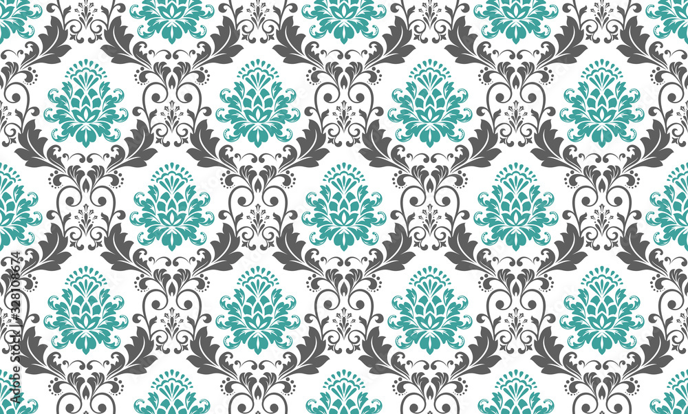 Wallpaper in the style of Baroque. Seamless vector background. Color floral ornament. Graphic pattern for fabric, wallpaper, packaging. Ornate Damask flower ornament Wallpaper in the style of Baroque. Seamless vector background. Color floral ornament. Graphic pattern for fabric, wallpaper, packaging. Ornate Damask flower ornament