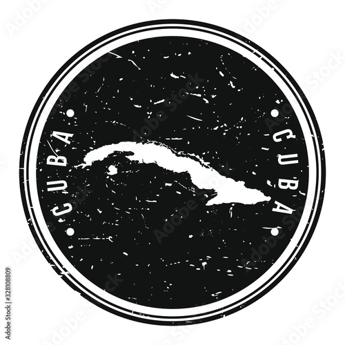Cuba Map Symbol. Round Design Stamp Travel and Business Vector.