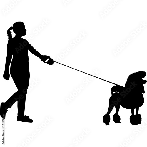 Woman Walking a Poodle  Dog Silhouette Vector