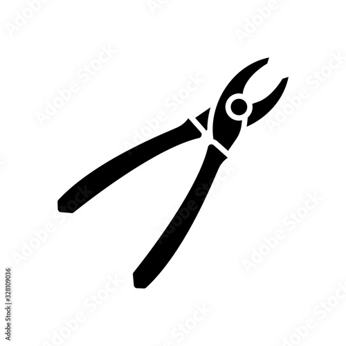Plier tool black icon, concept illustration, vector flat symbol, glyph sign.