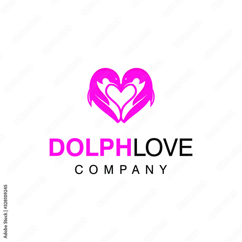 Dolphin logo design. Awesome dolphin and love logo. A dolphin love logotype.