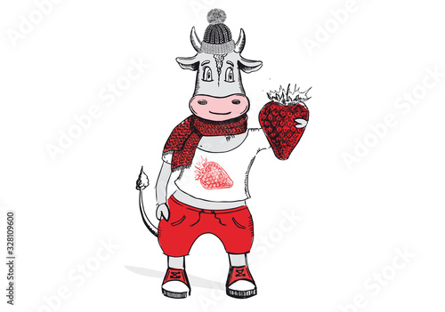 Year of the bull 2021. New year illustration. Hand drawn vector.