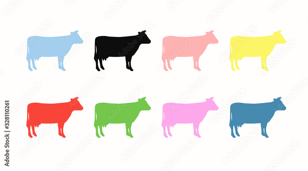 Set of Different Color Cow Icons