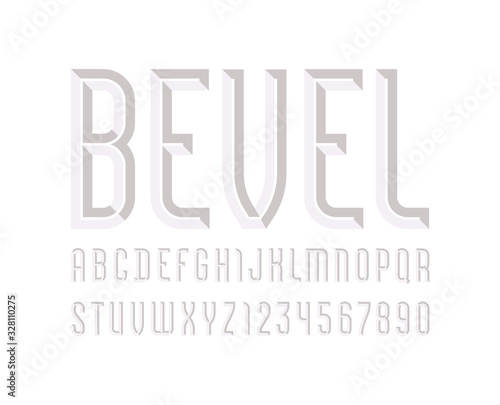 Alphabet from chiseled block, white beautiful font, beveled letters (A-Z) and numerals (0-9), vector 10EPS