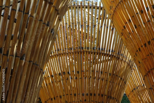 Wooden ceiling with woven straw