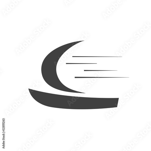 Boat with a sail stretched under a strong wind. The symbol of the movement to the goal. Vector illustration.