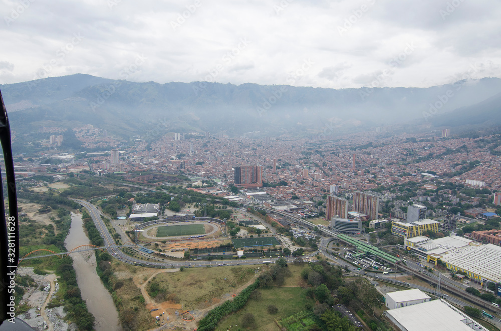 Panoramic from the air municipality of Bello near Medellin