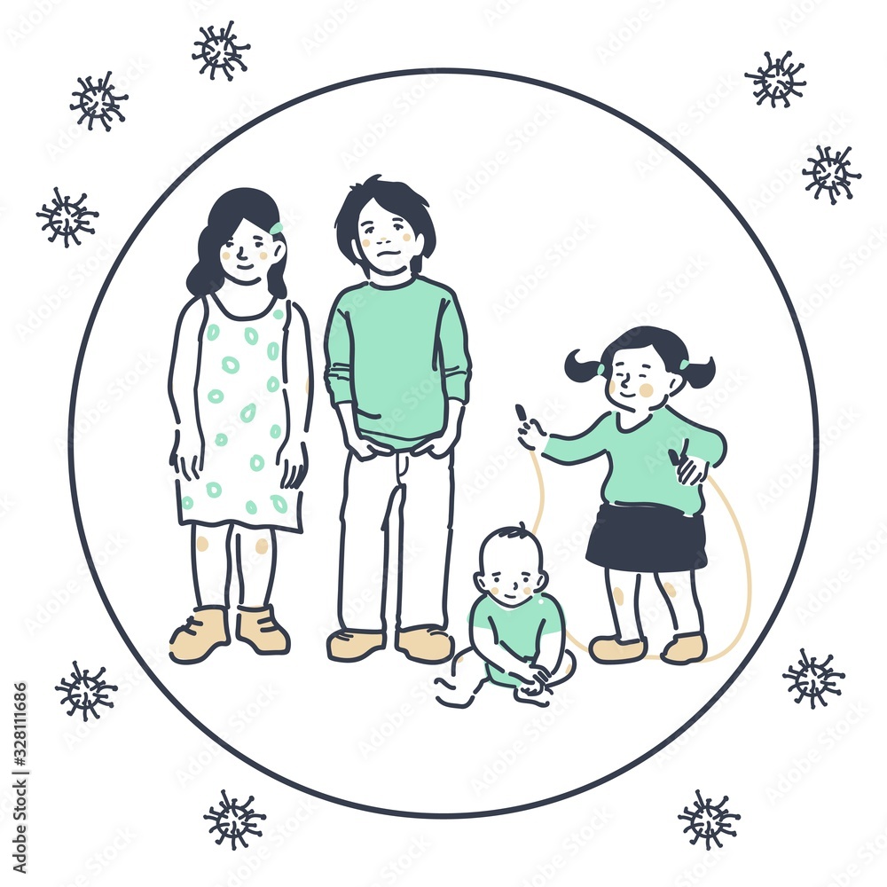 Bacteria or viruses around the little children. Protection of children from viruses, immune, immunity concept. Vector flat illustration design. Bacteria or viruses around the little children. Protection of children from viruses, immune, immunity concept. Vector flat illustration design.