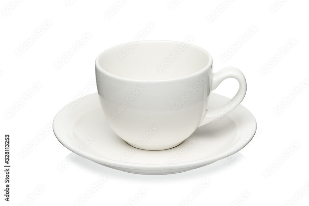 White cup and saucer isolated on a white background. White cup and saucer isolated on a white background.