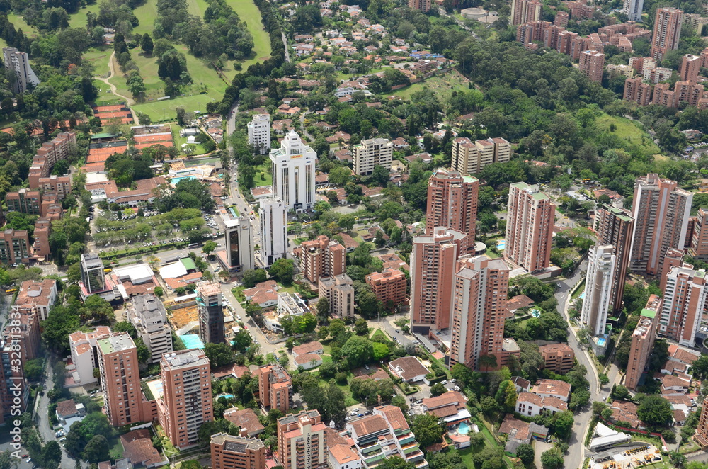 Panoramic of Medellin from the air, populated sector