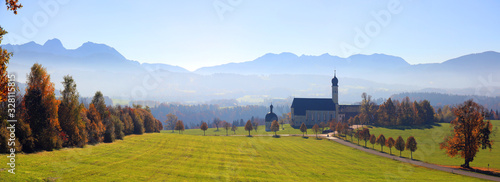 Wallfahrtskirche St. Marinus und Anianus, Wilparting, Irschenberg, Oberbayern, Deutschland, Europa, Panorama photo