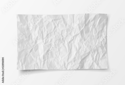 White crumpled paper sheet background. Wrinkled paper texture clean