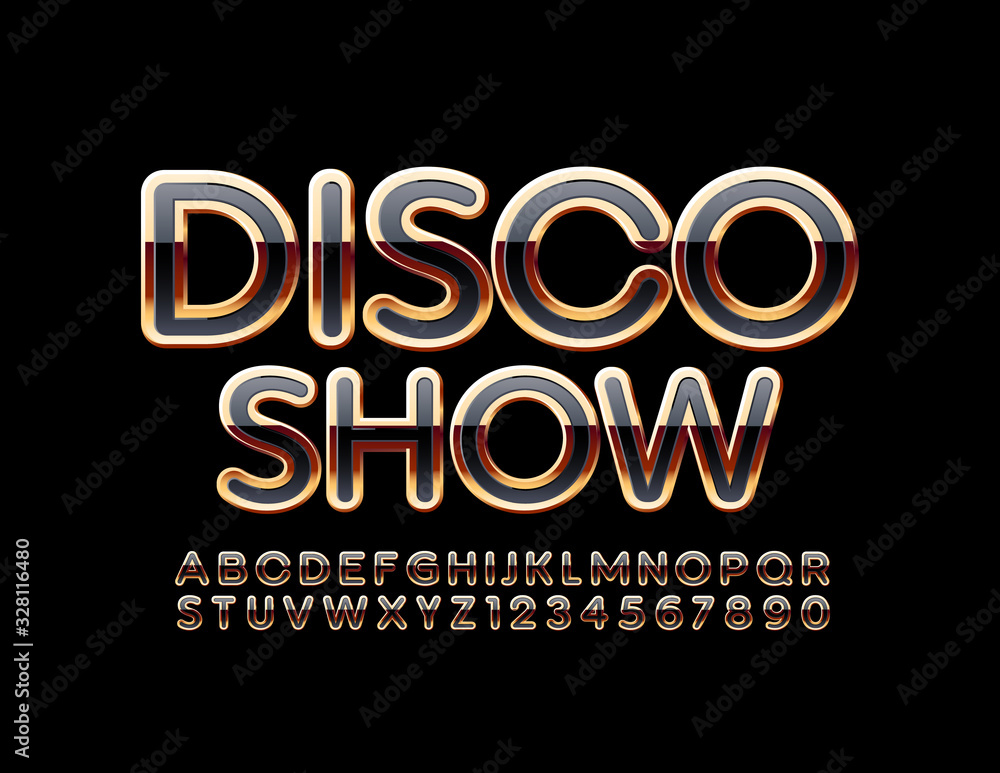 Obraz premium Vector chic Emblem Disco Show. Luxury stylish Font. Unique Alphabet Letters and Numbers.