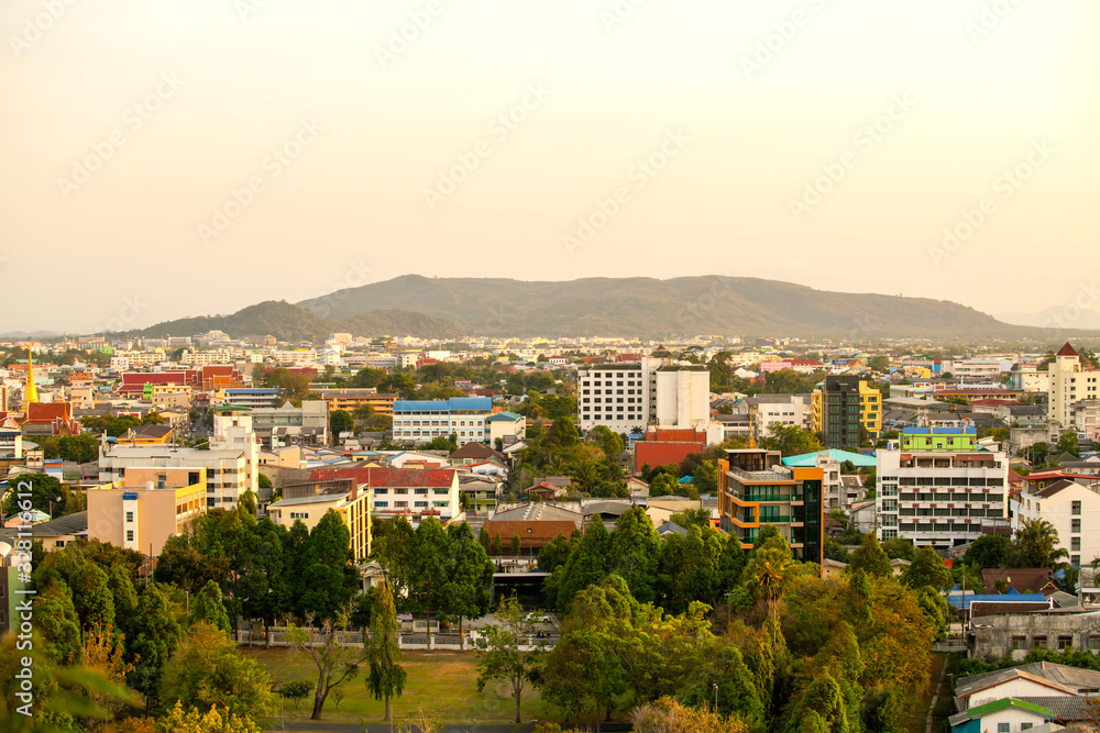 The scenery of the city songkhla from the mountain of Thailand