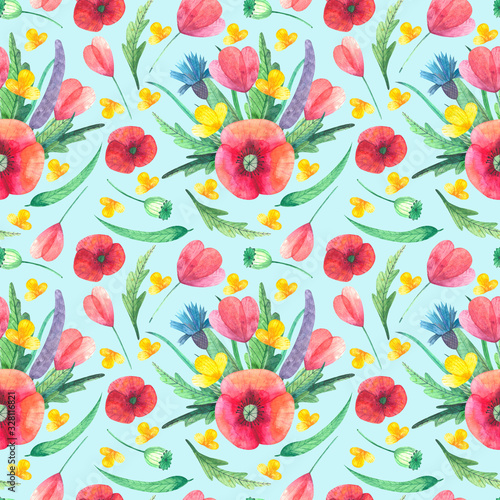 Floral pattern with watercolor wild flowers and floral composition for textile , wallpaper, wrapping paper and etc