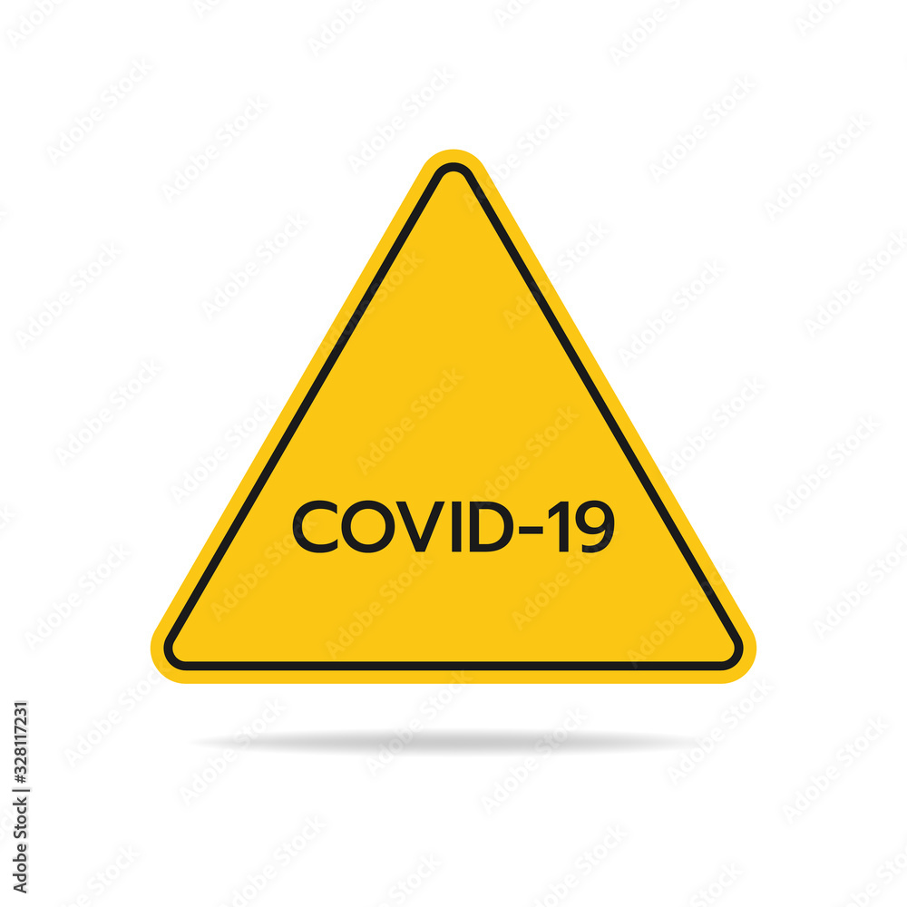 The coronavirus warning sign with an acronym of covid-19 is on a white background. The coronavirus warning sign with an acronym of covid-19 is on a white background.