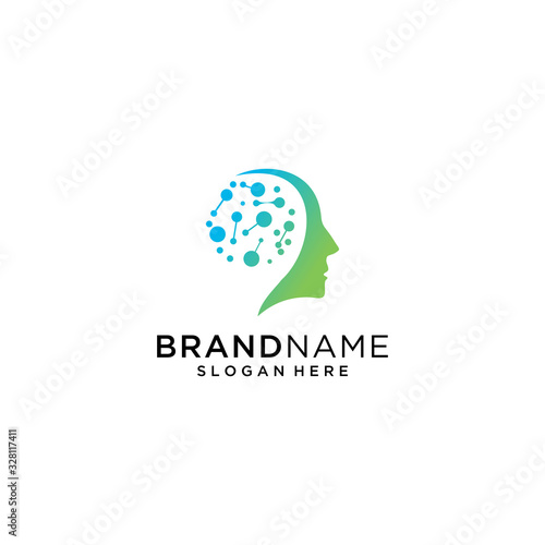  Head Tech logo, colorful Head logo concept vector, Head digital Technology Logo template designs vector illustration