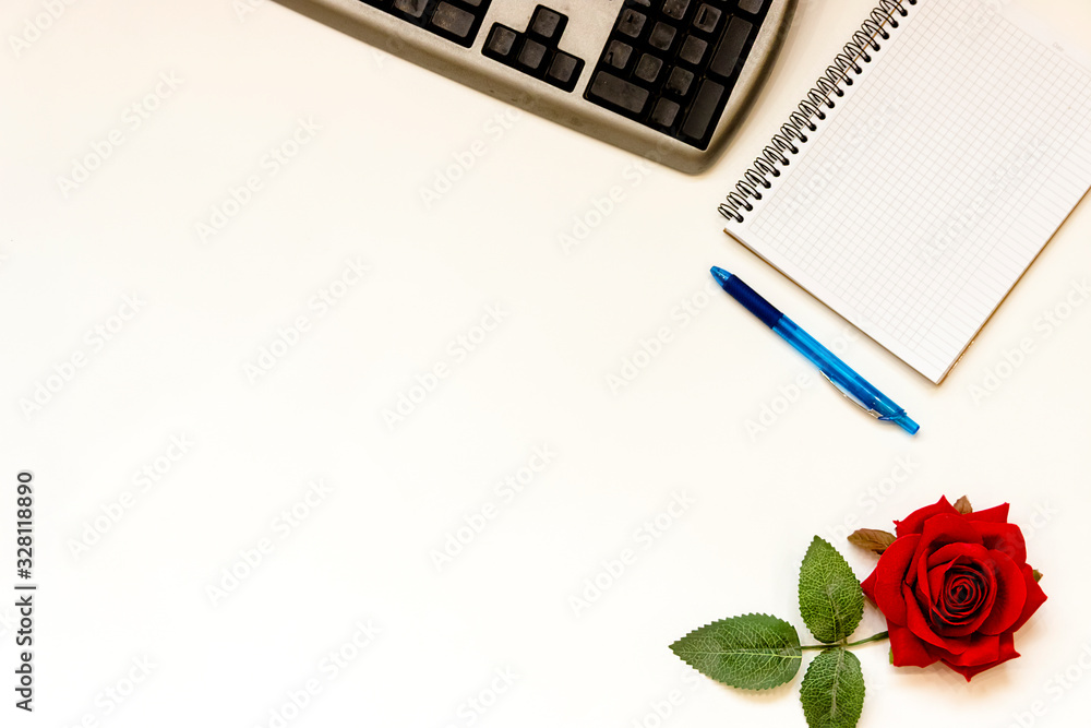 Cup of coffe and open notebook on white background Cup of coffe and open notebook on white background