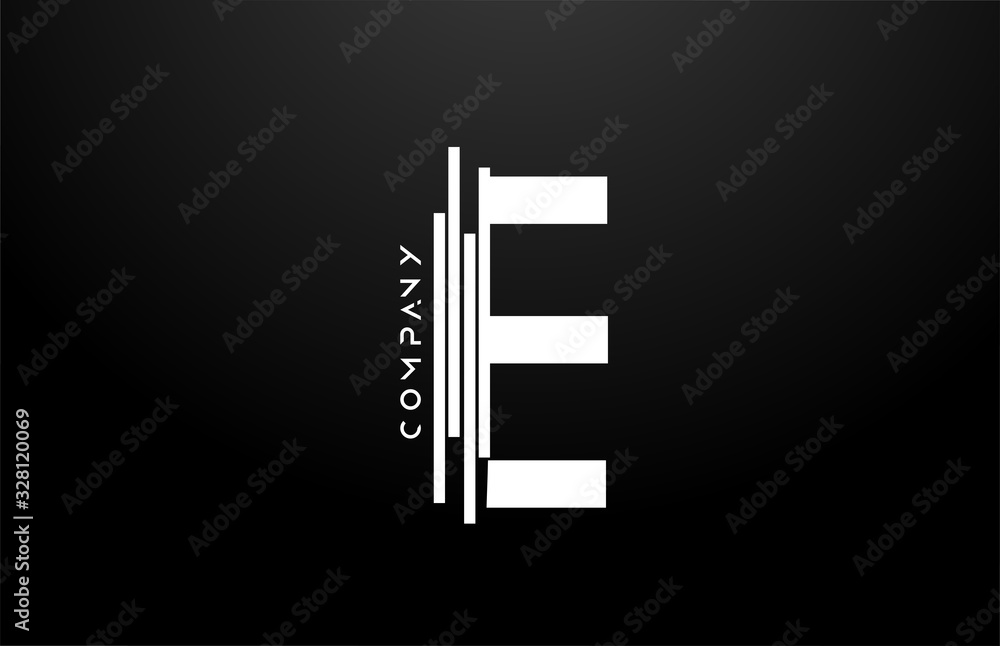 E black white letter alphabet logo design with lines icon for business and company E black white letter alphabet logo design with lines icon for business and company