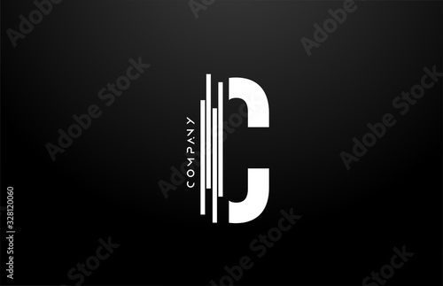 C black white letter alphabet logo design with lines icon for business and company