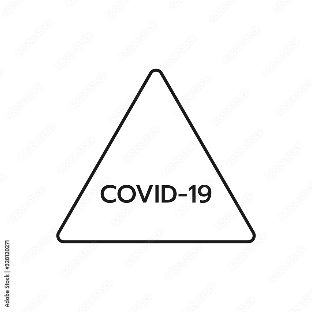 The outline of a coronavirus warning sign with an acronym of covid-19 is on a white background. The outline of a coronavirus warning sign with an acronym of covid-19 is on a white background.